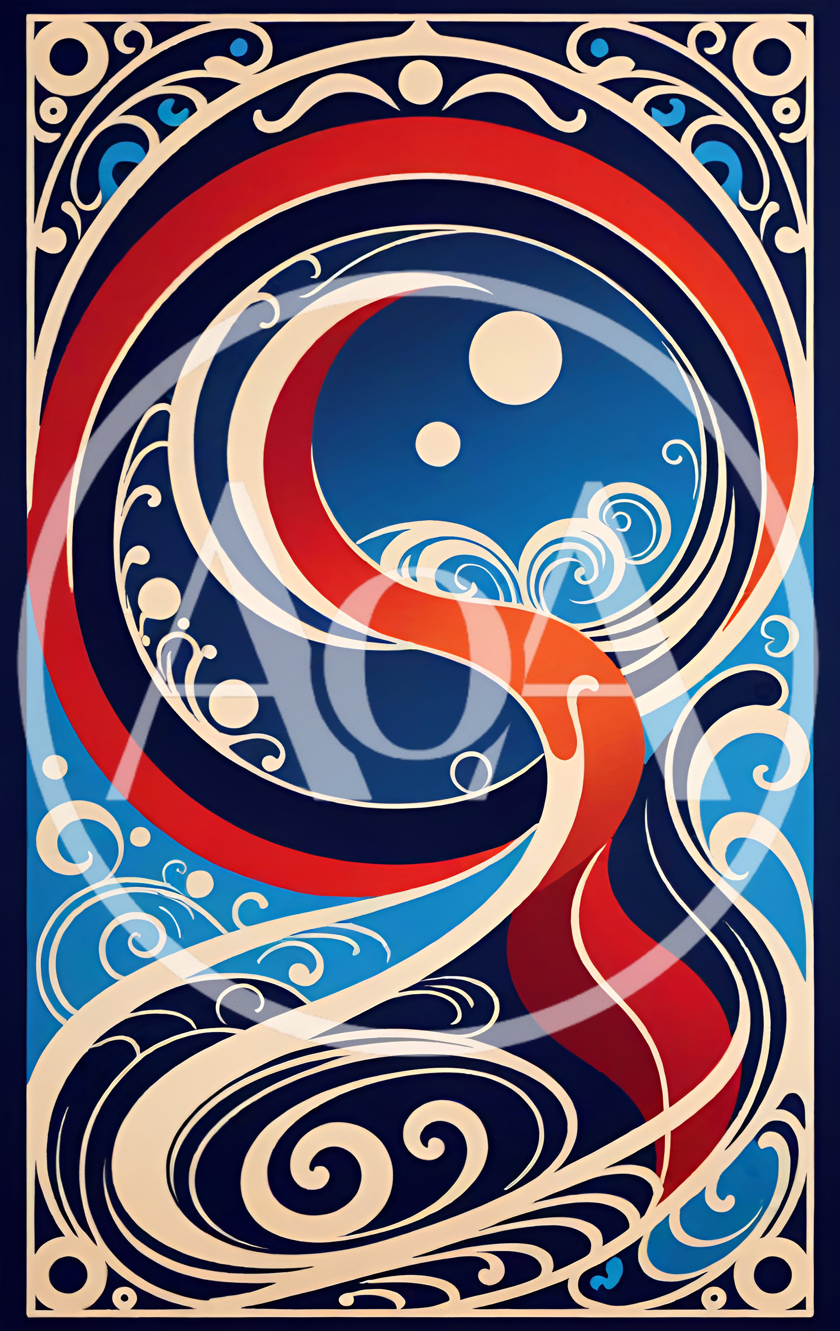 Art Nouveau Style Abstract Wave Illustration