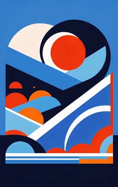 Abstract Geometric Landscape With Sun And Clouds