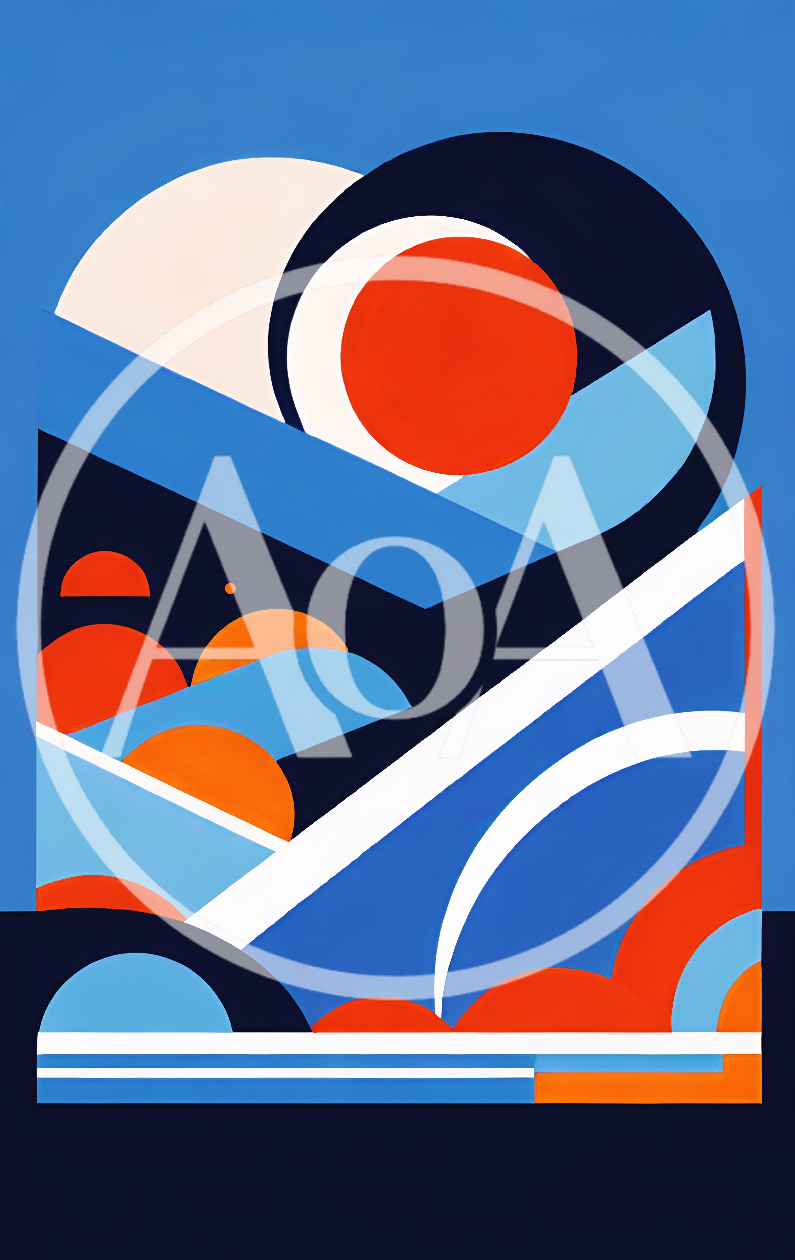 Abstract Geometric Landscape With Sun And Clouds