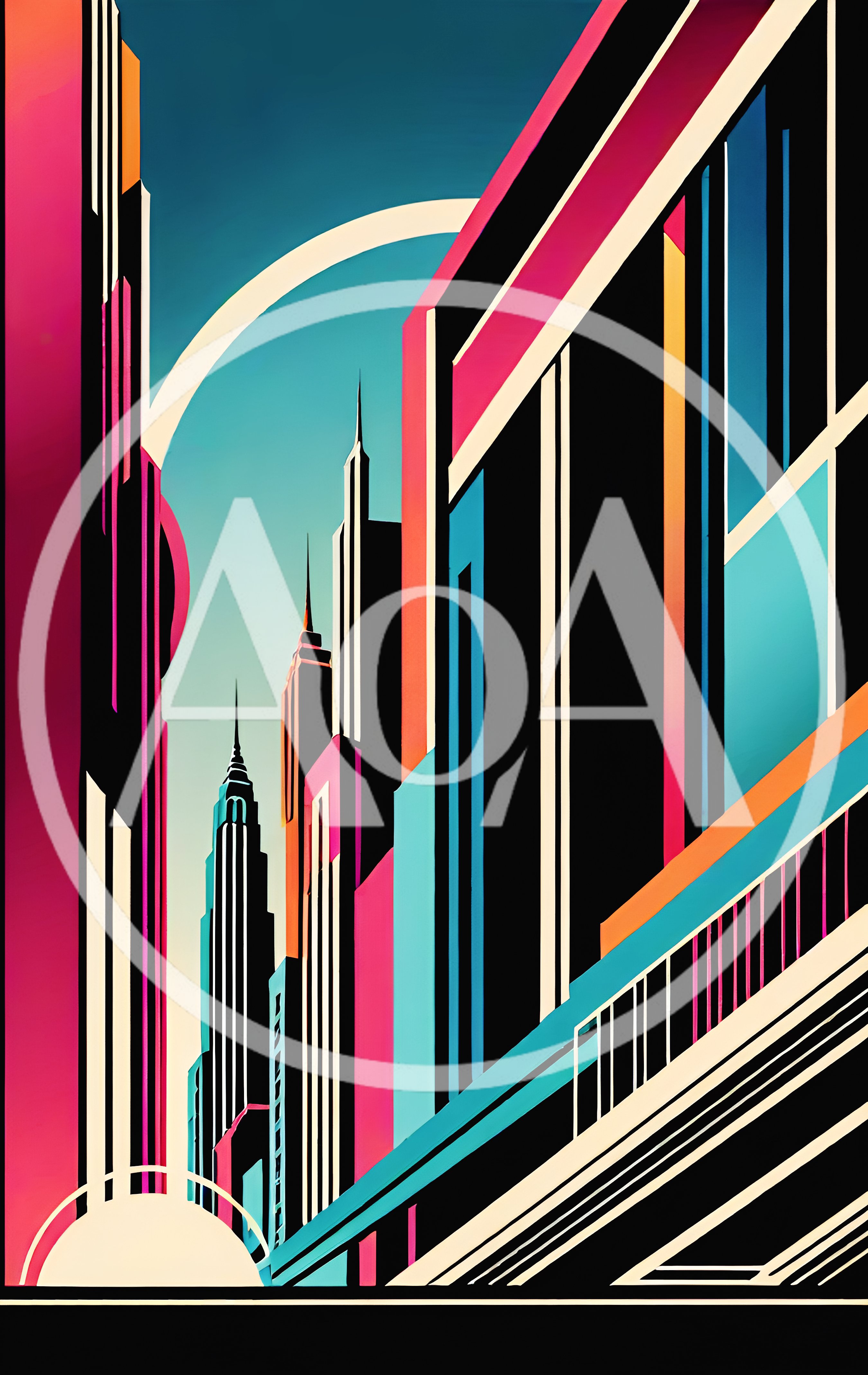 Art Deco Style Cityscape Illustration With Vibrant Colors