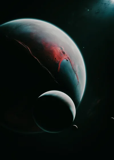 Cinematic Space View Of A Large Planet And Moons