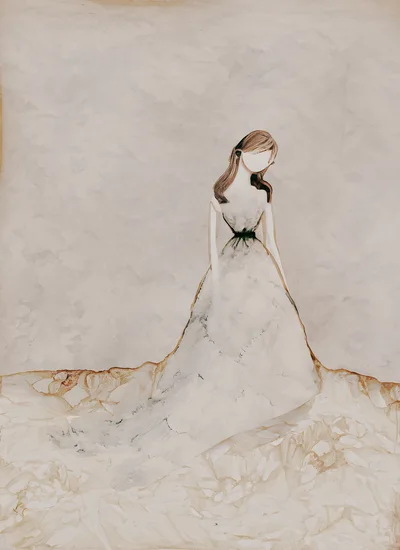 Abstract Watercolor Illustration Of A Woman In A Gown
