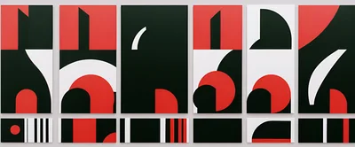 Abstract Geometric Wall Art Panels In Red Black And White