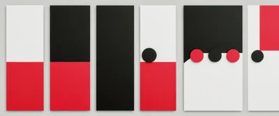 Abstract Geometric Art Panels With Red Black And White