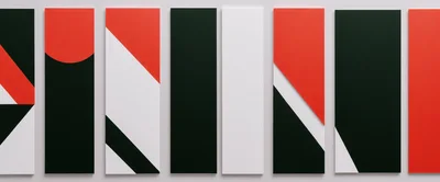 Abstract Geometric Wall Art Panels In Red Black White