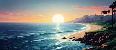 Scenic Coastal Sunset Over Tropical Beach Landscape
