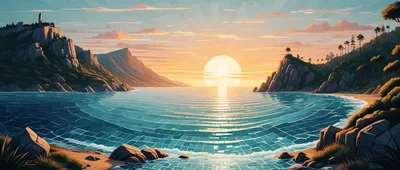 Stunning Coastal Sunset Over A Calm Ocean Bay