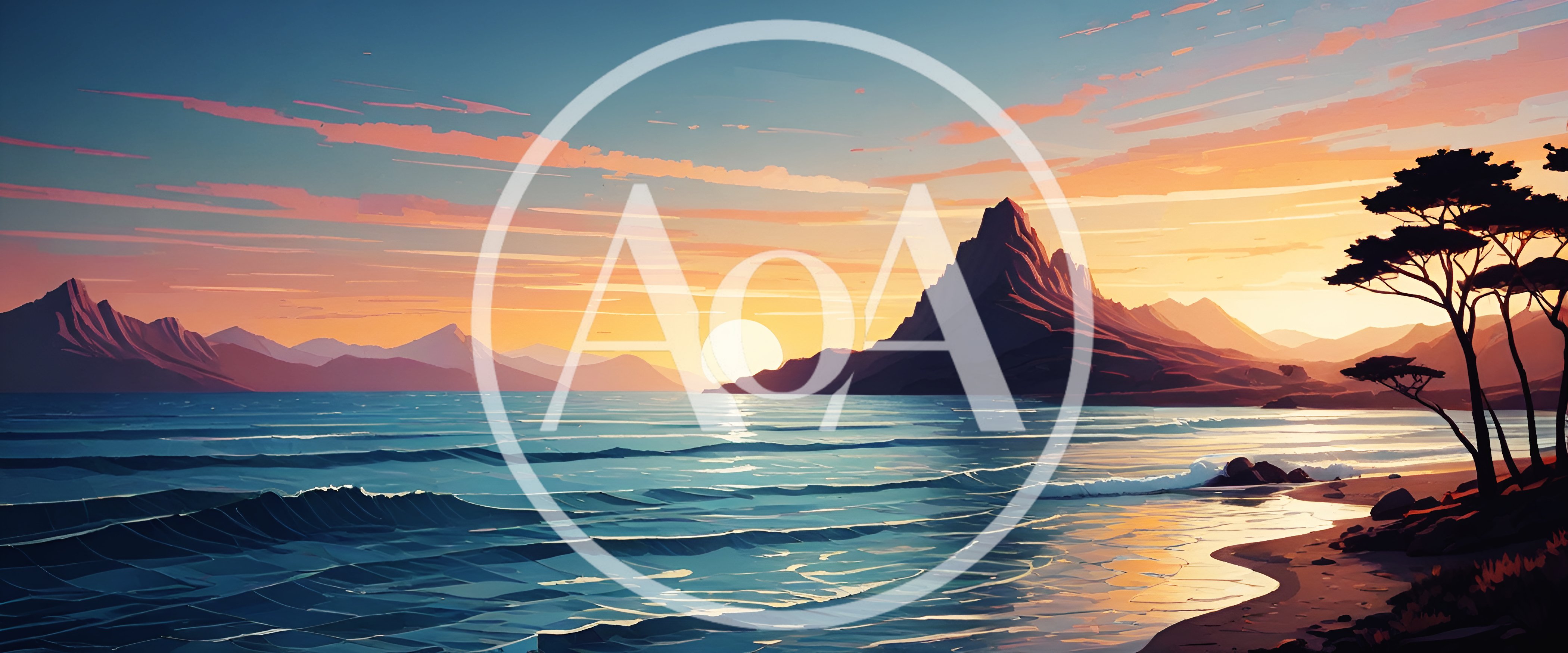 Serene Sunset Landscape Over Ocean And Mountains