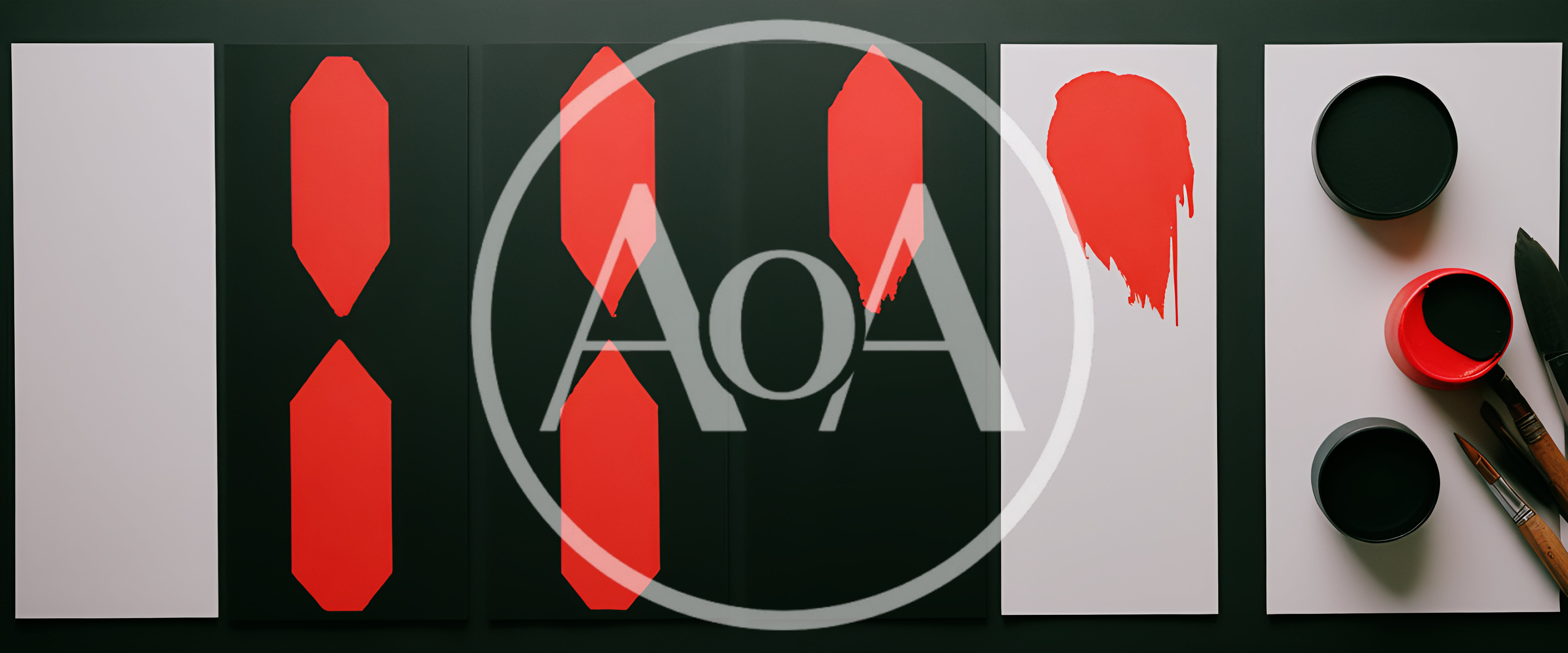 Abstract Red Geometric Shapes Painted On Black Canvases