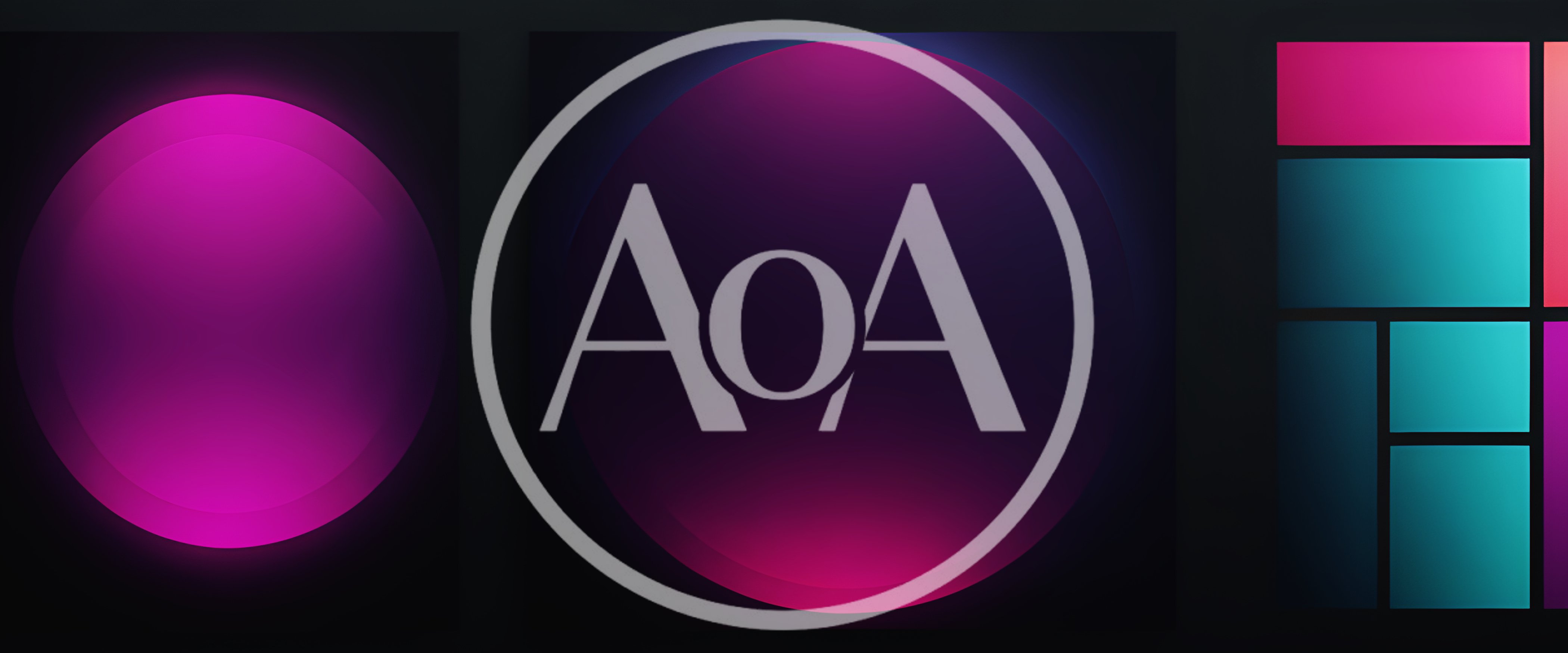 Abstract Neon Gradient Circles And Rectangular Grid Panels