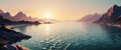 Serene Sunset Over Calm Coastal Mountain Landscape