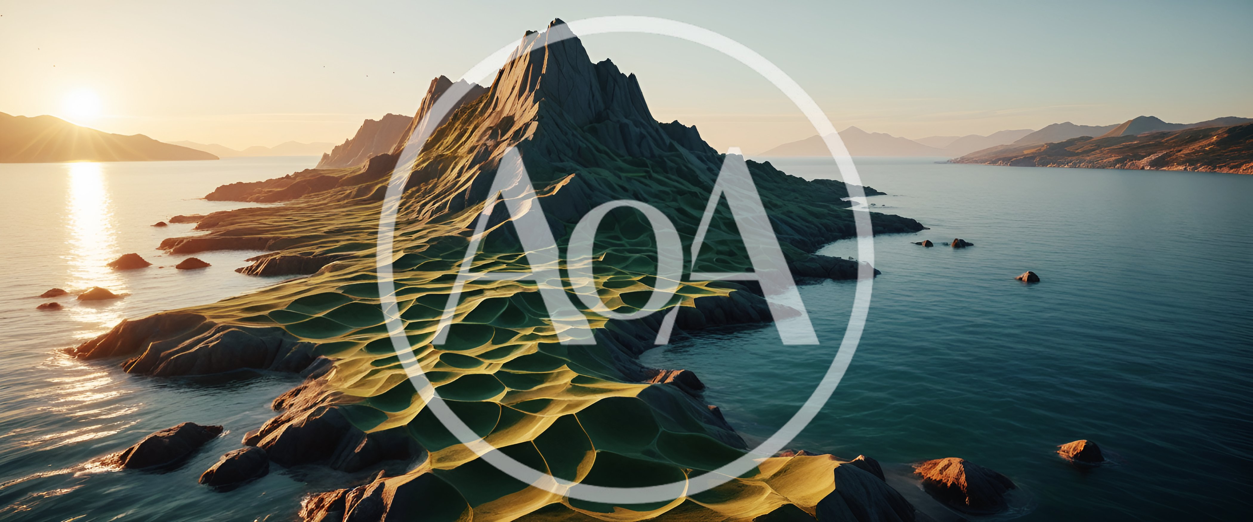 Surreal Coastal Landscape With Geometric Green Terrain