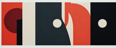 Abstract Geometric Composition With Red And Black Shapes
