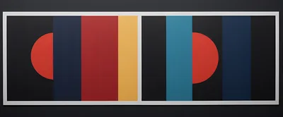 Abstract Geometric Art With Red Circles And Vertical Stripes