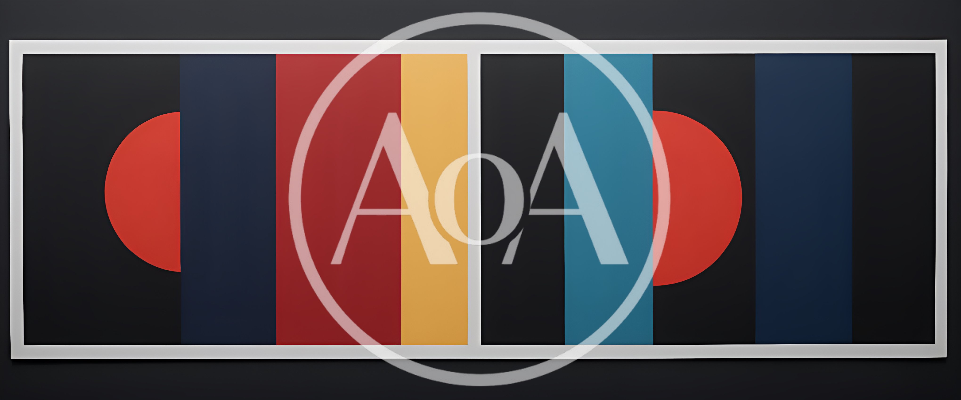 Abstract Geometric Art With Red Circles And Vertical Stripes