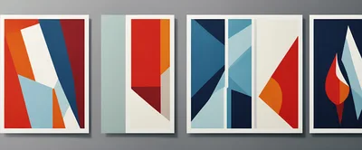 Four Abstract Geometric Art Prints On Gray Wall