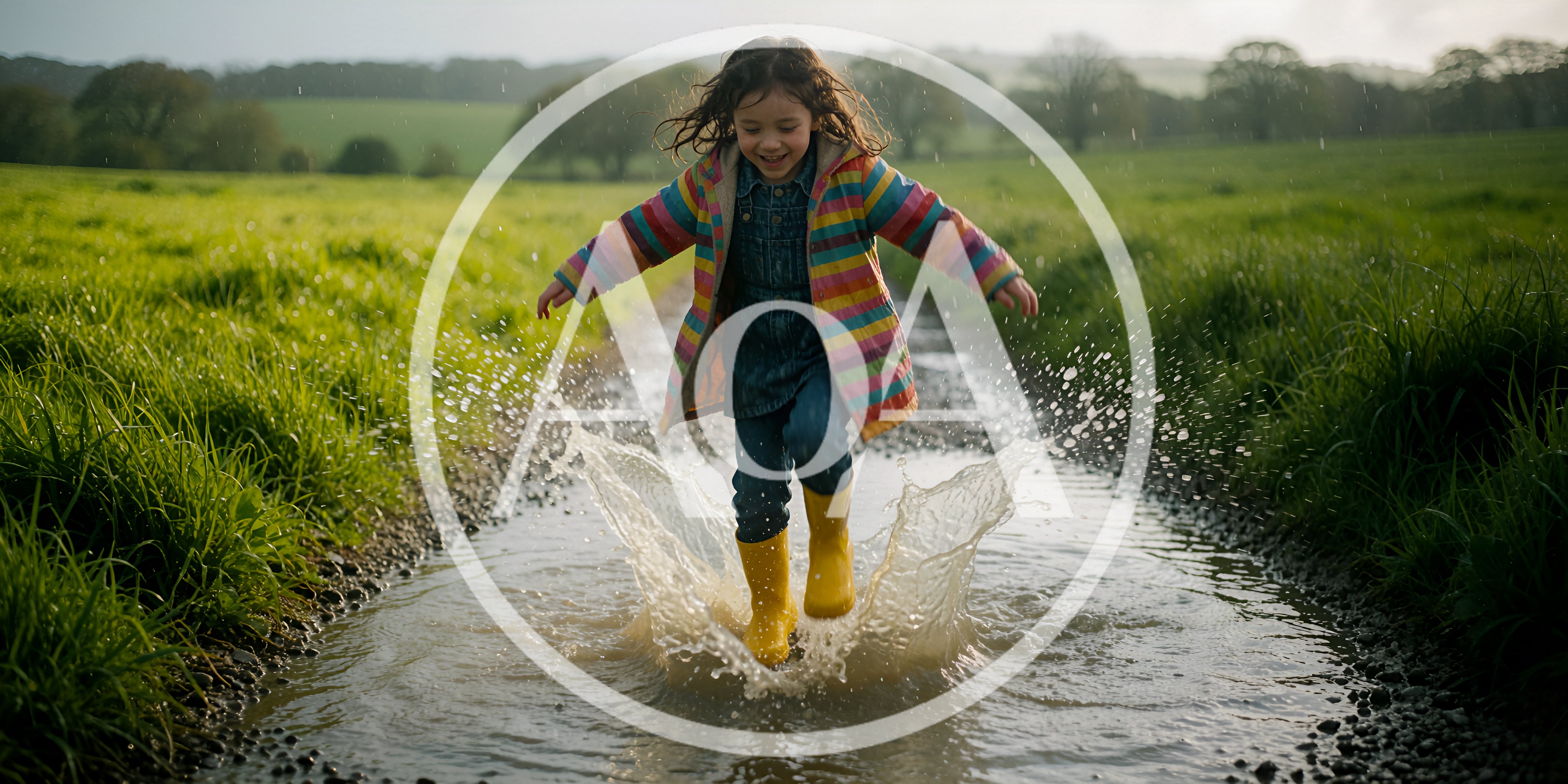 Young Girl Jumping in Muddy Puddle