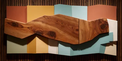 Abstract Geometric Wall Art With Wood And Painted Panels