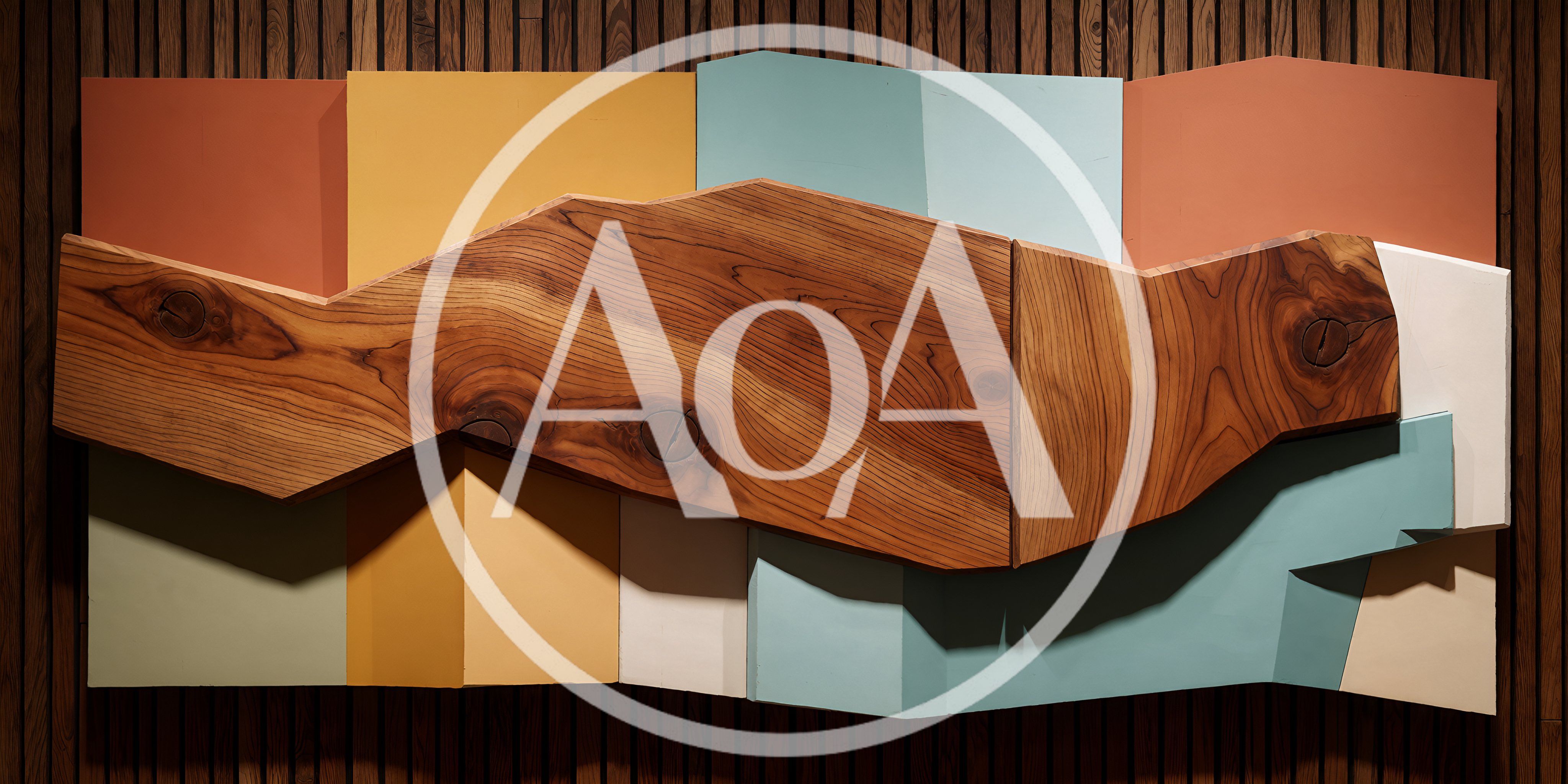 Abstract Geometric Wall Art With Wood And Painted Panels