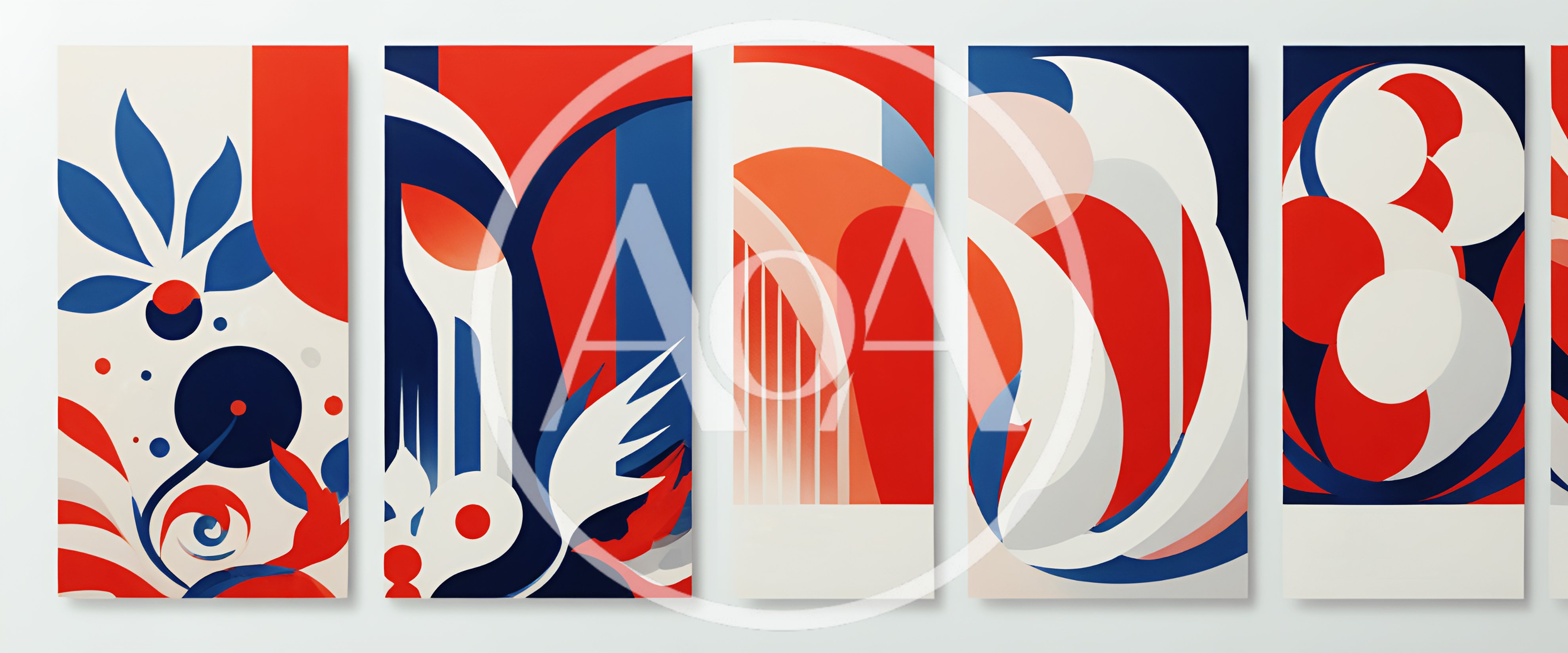 Abstract Geometric Art Panels With Red Blue And White
