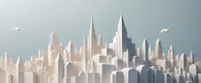 Minimalist 3D Paper Cutout Cityscape Illustration