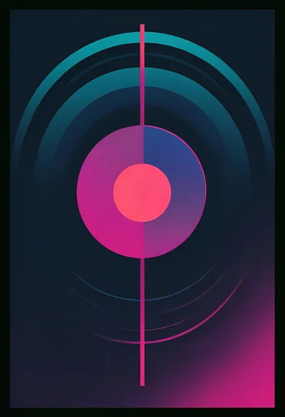 Abstract Minimalist Geometric Design With Neon Circles And Lines