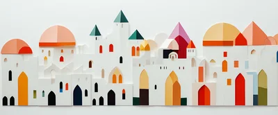 Paper Cutout Style Middle Eastern Cityscape Illustration