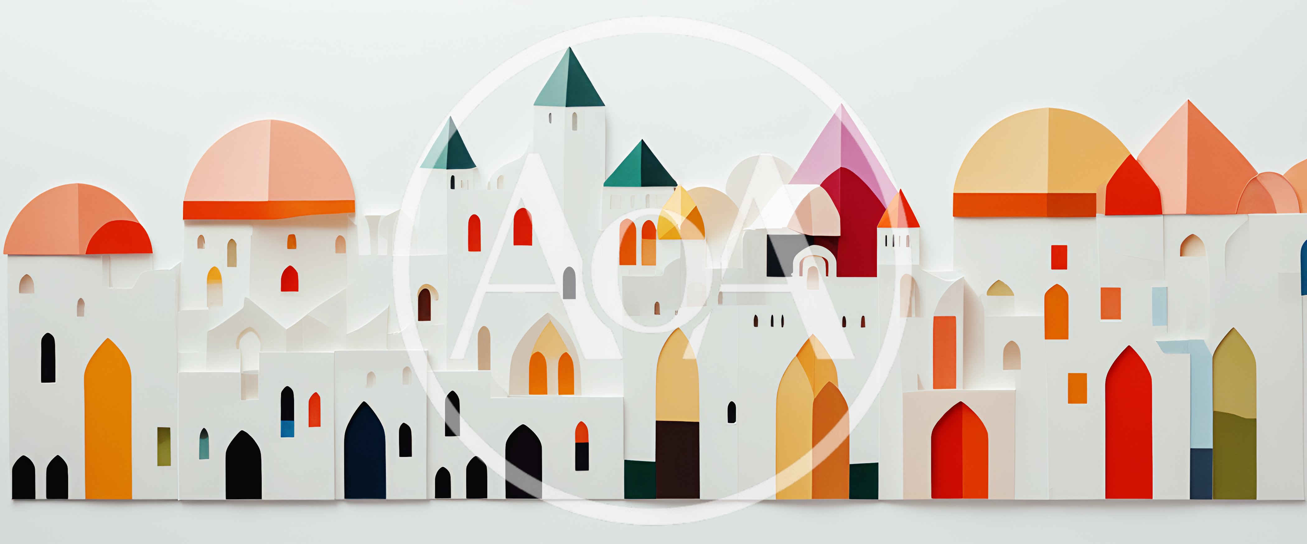 Paper Cutout Style Middle Eastern Cityscape Illustration