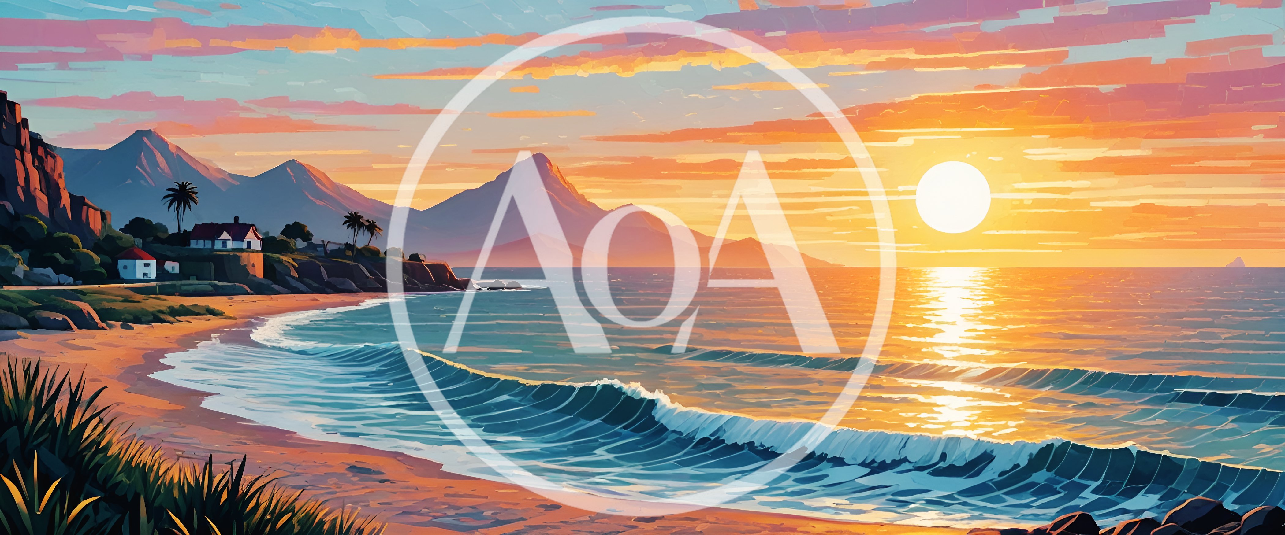 Scenic Coastal Sunset Landscape With Mountains And Beach