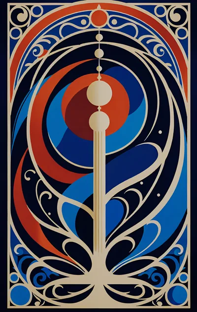 Art Nouveau Style Abstract Geometric Tower Illustration