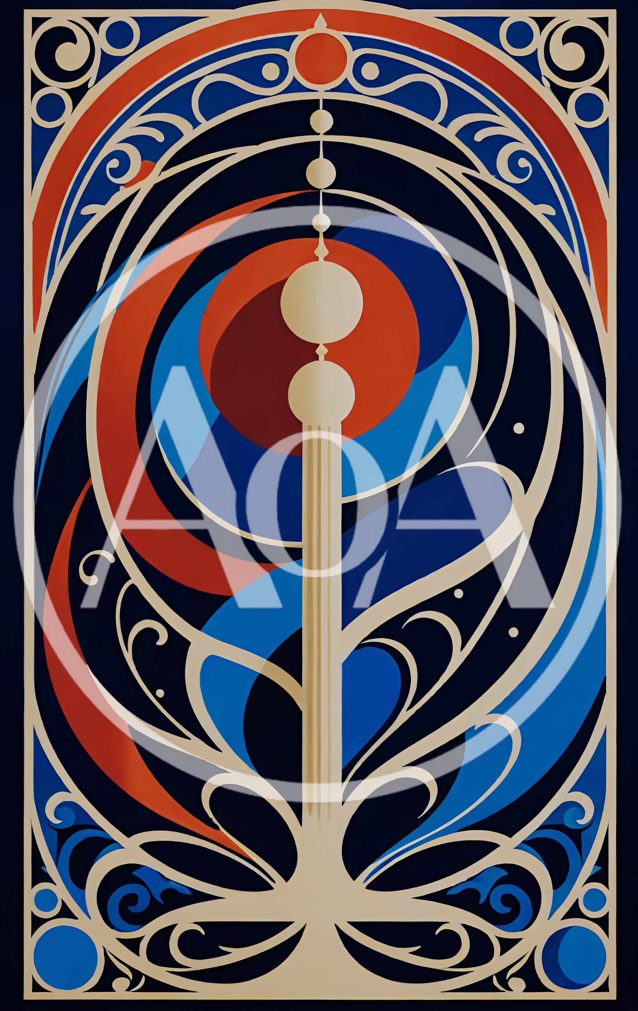 Art Nouveau Style Abstract Geometric Tower Illustration