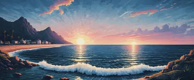 Digital Art Of A Tropical Beach Sunset