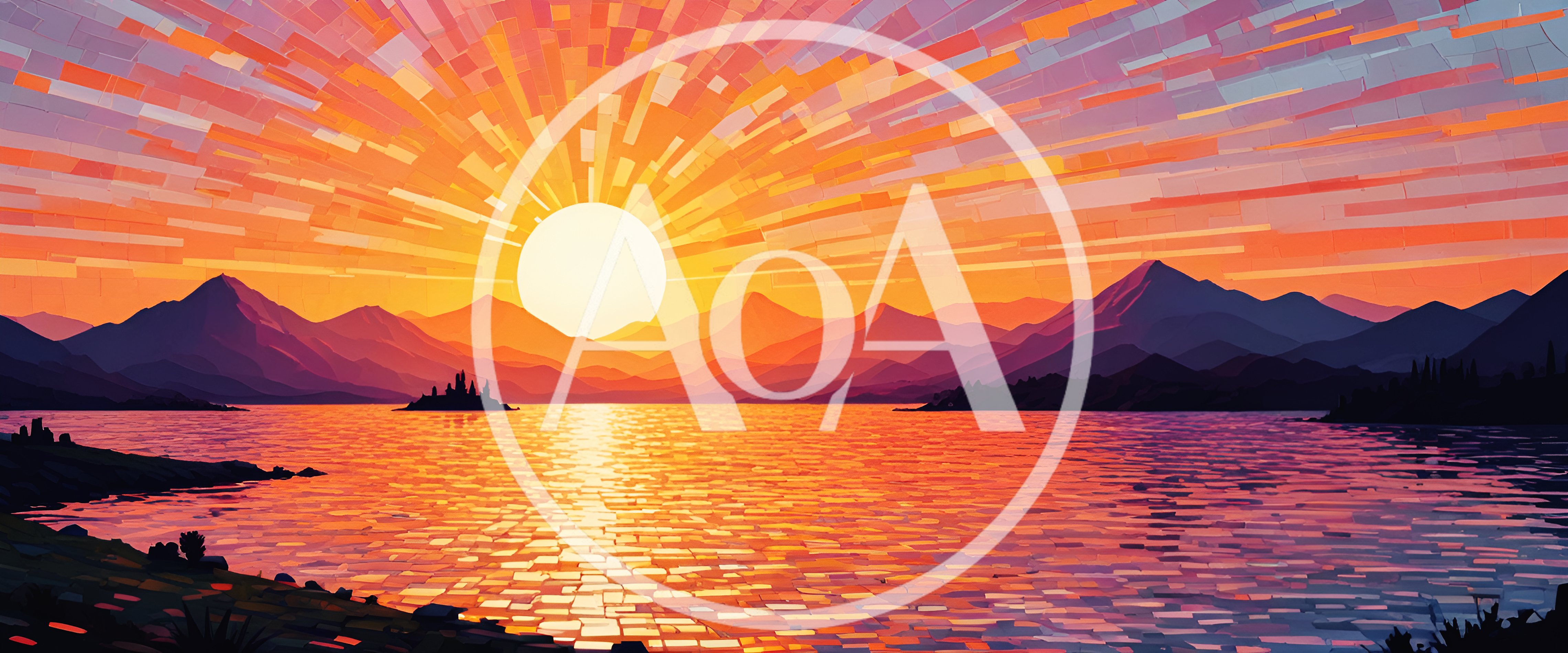 Abstract Mosaic Sunset Over Mountain Lake