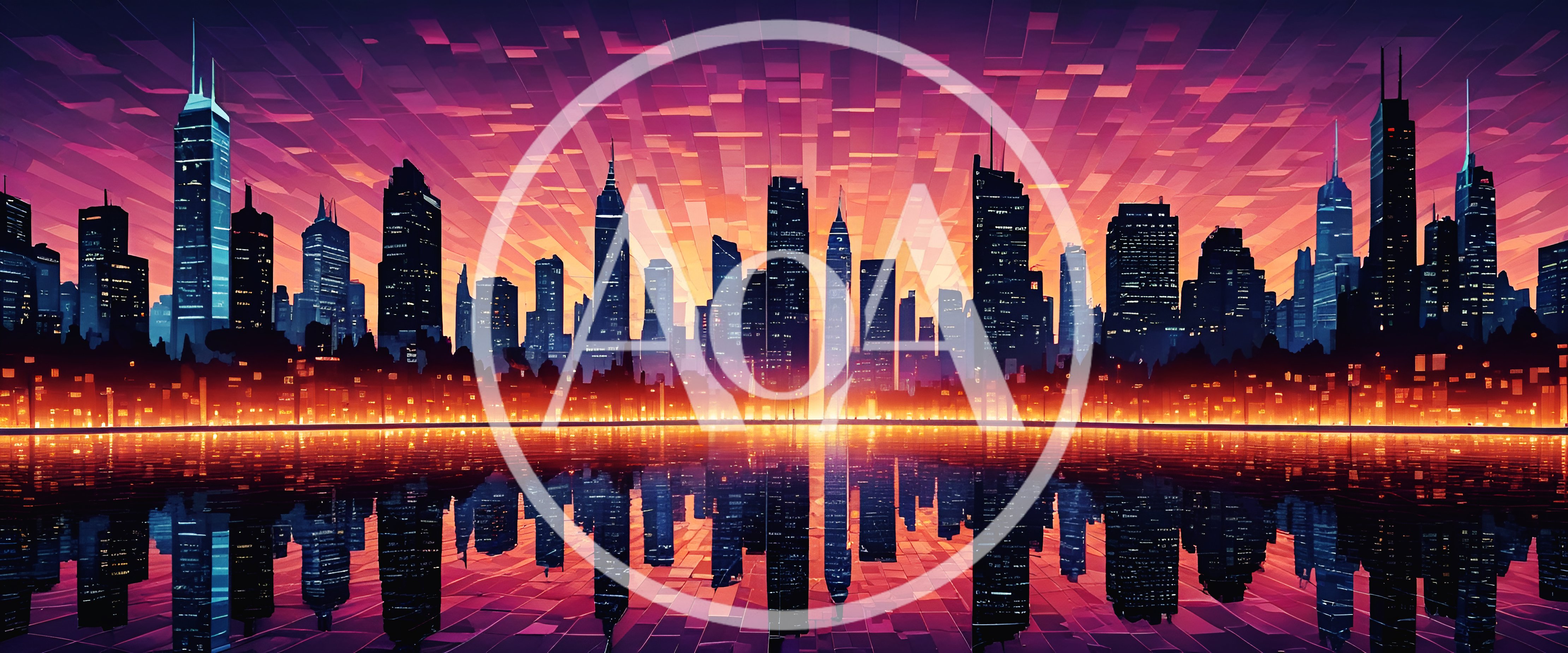 Futuristic City Skyline With Glowing Sunset Reflection