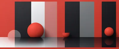 Abstract 3D Composition With Red Spheres And Geometric Shapes