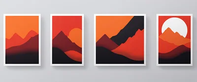 Set Of Four Minimalist Mountain Landscape Art Prints