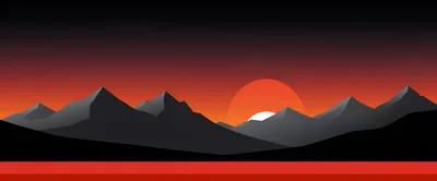 Minimalist Vector Illustration Of Mountains At Sunset