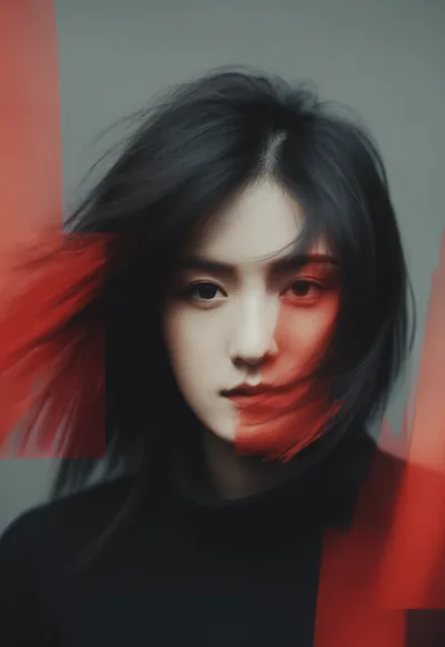 Portrait Of A Young Woman With Artistic Red Accents