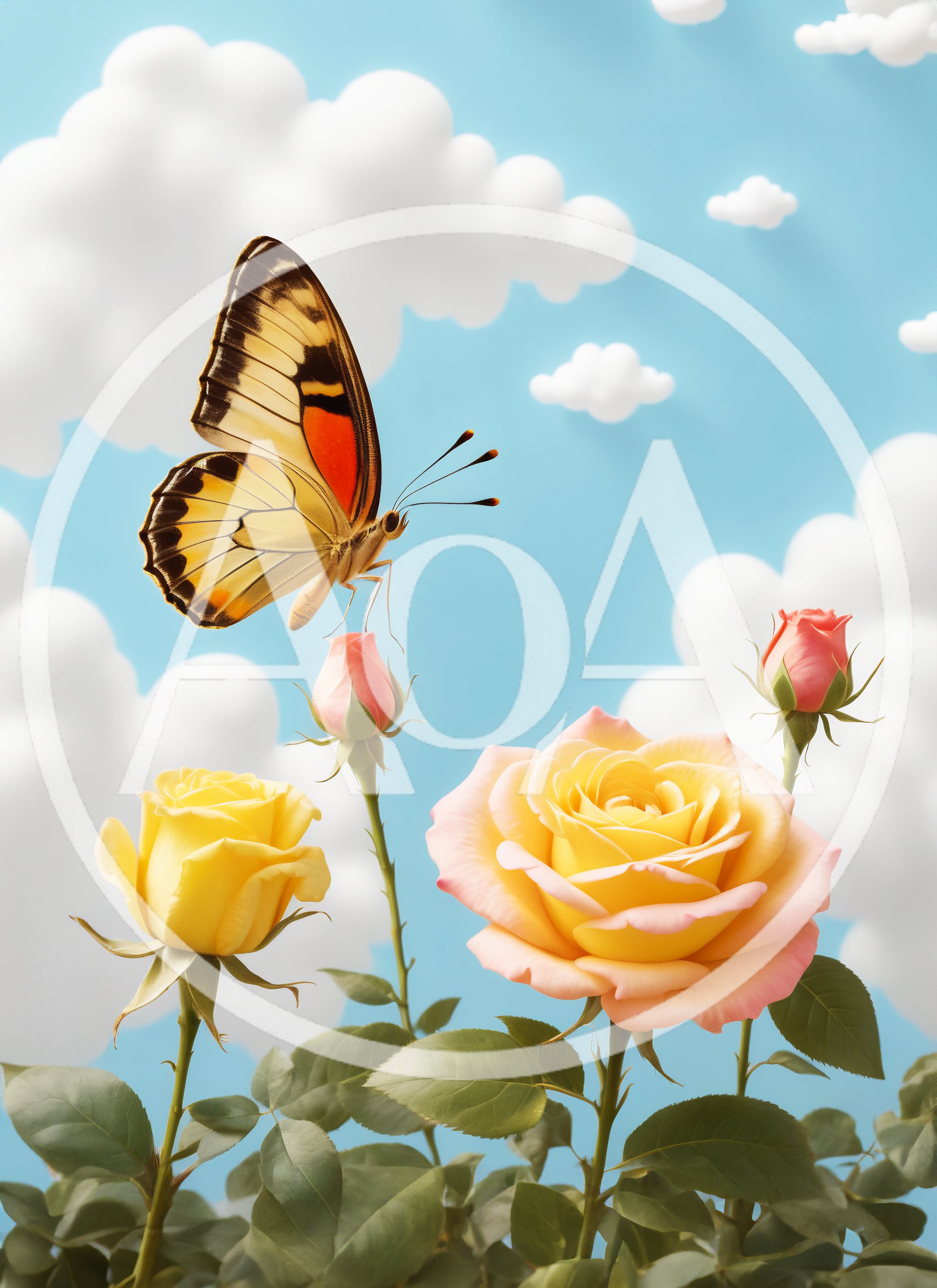 Yellow Butterfly Perched On A Rosebud