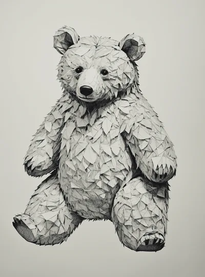 Paper Origami Style Teddy Bear Illustration