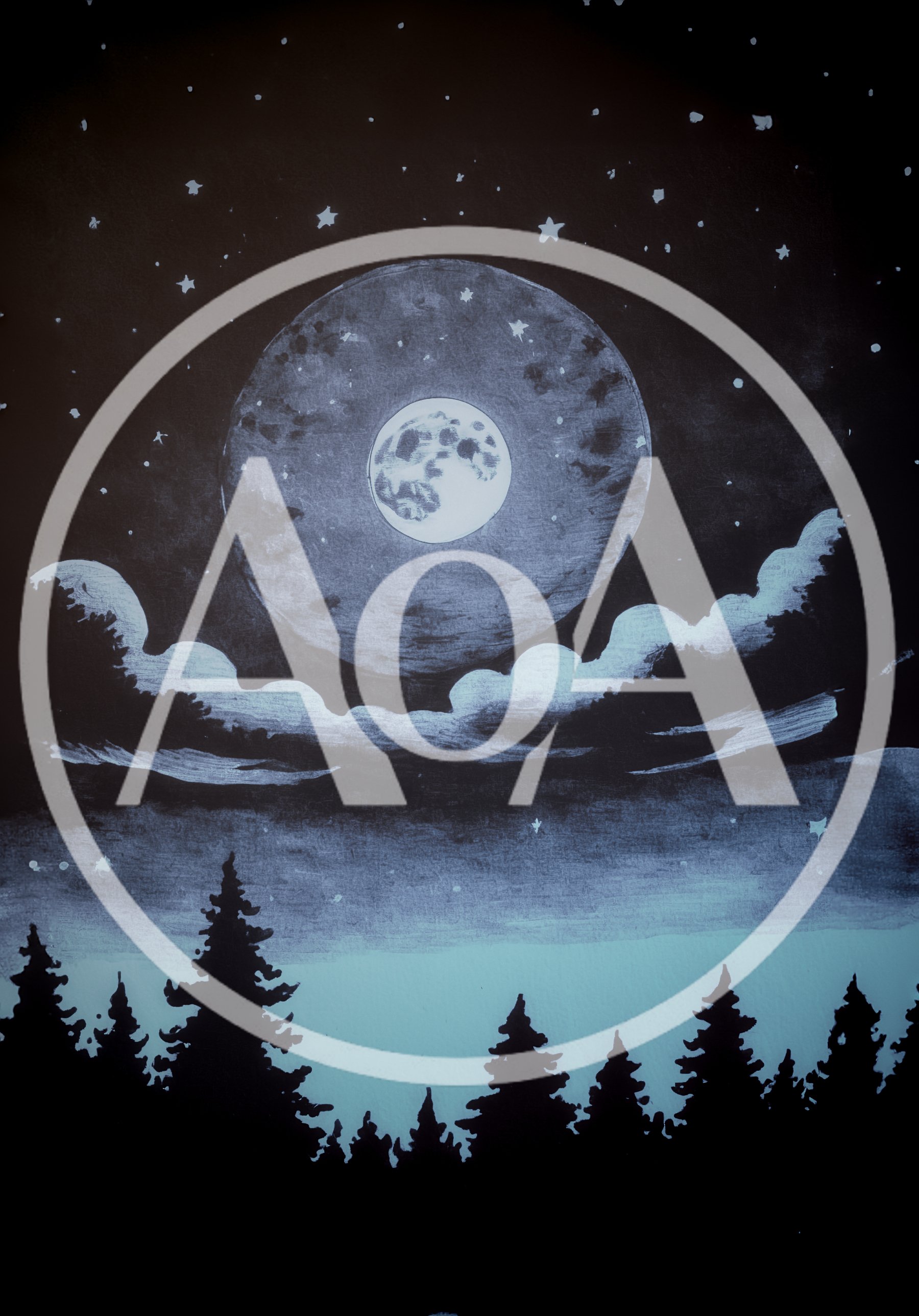 Hand Drawn Illustration Of A Full Moon Over Forest
