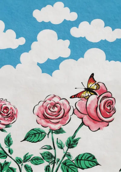Watercolor Illustration Of Pink Roses And Butterfly