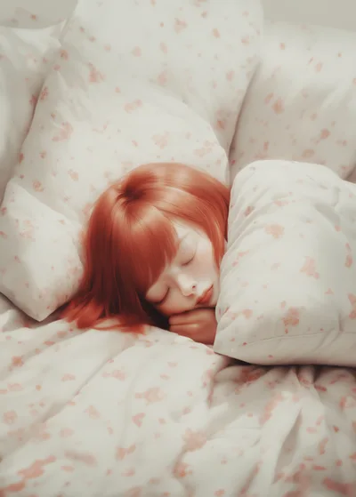 Young Woman With Red Hair Sleeping In Bed