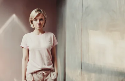 Portrait Of A Blonde Woman In Casual Clothing
