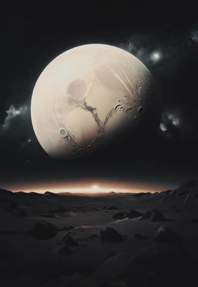 Surreal Alien Landscape With A Large Moon