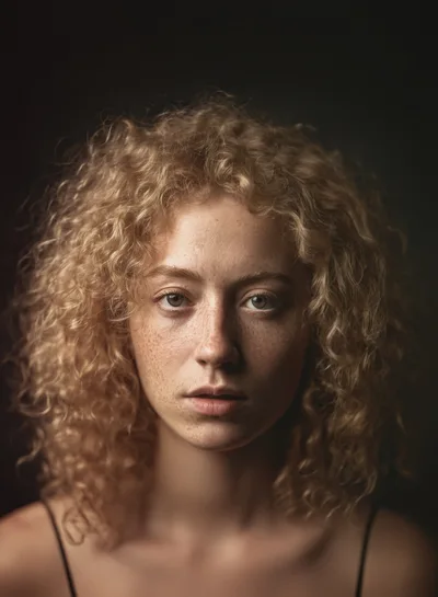 Portrait Of A Young Woman With Curly Blonde Hair