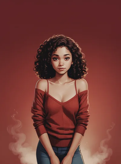Portrait Of A Young Woman With Curly Hair