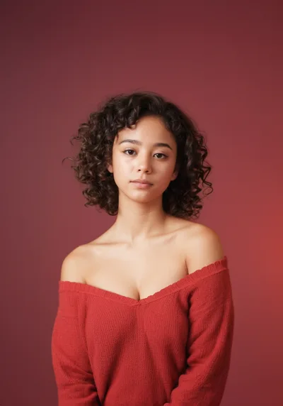 Portrait Of A Young Woman With Curly Hair