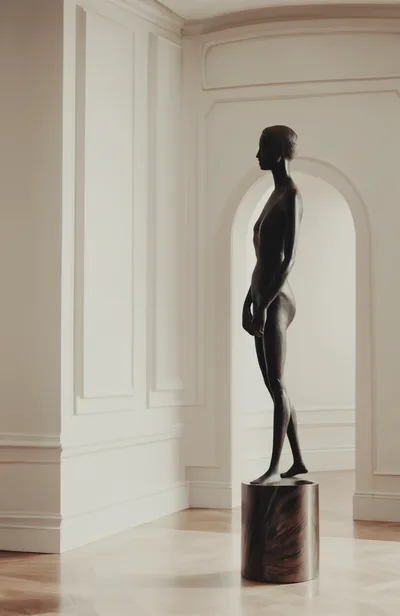 Bronze Sculpture Of A Standing Female Figure In Gallery