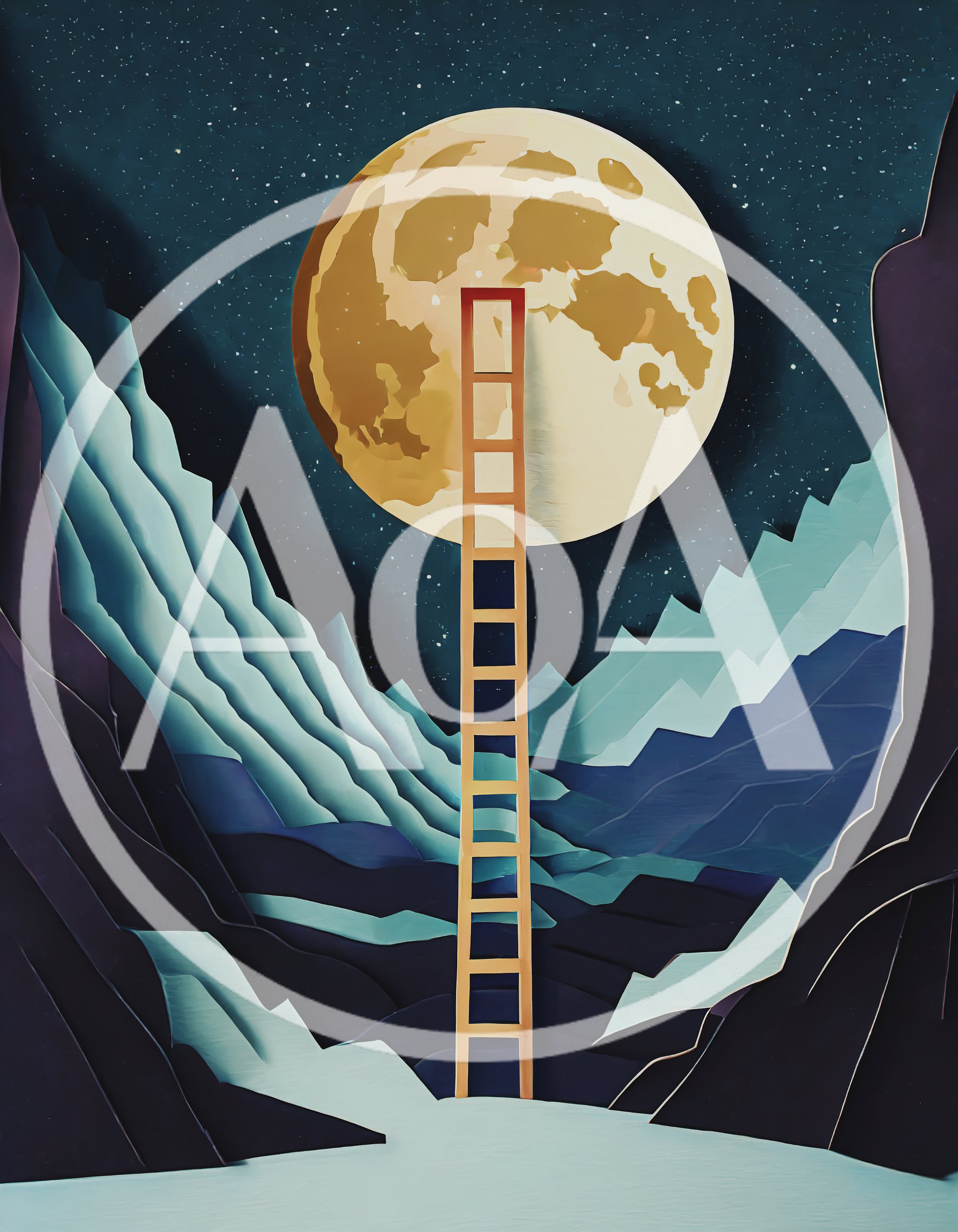 Surreal Paper Cutout Illustration Of Ladder Reaching The Moon